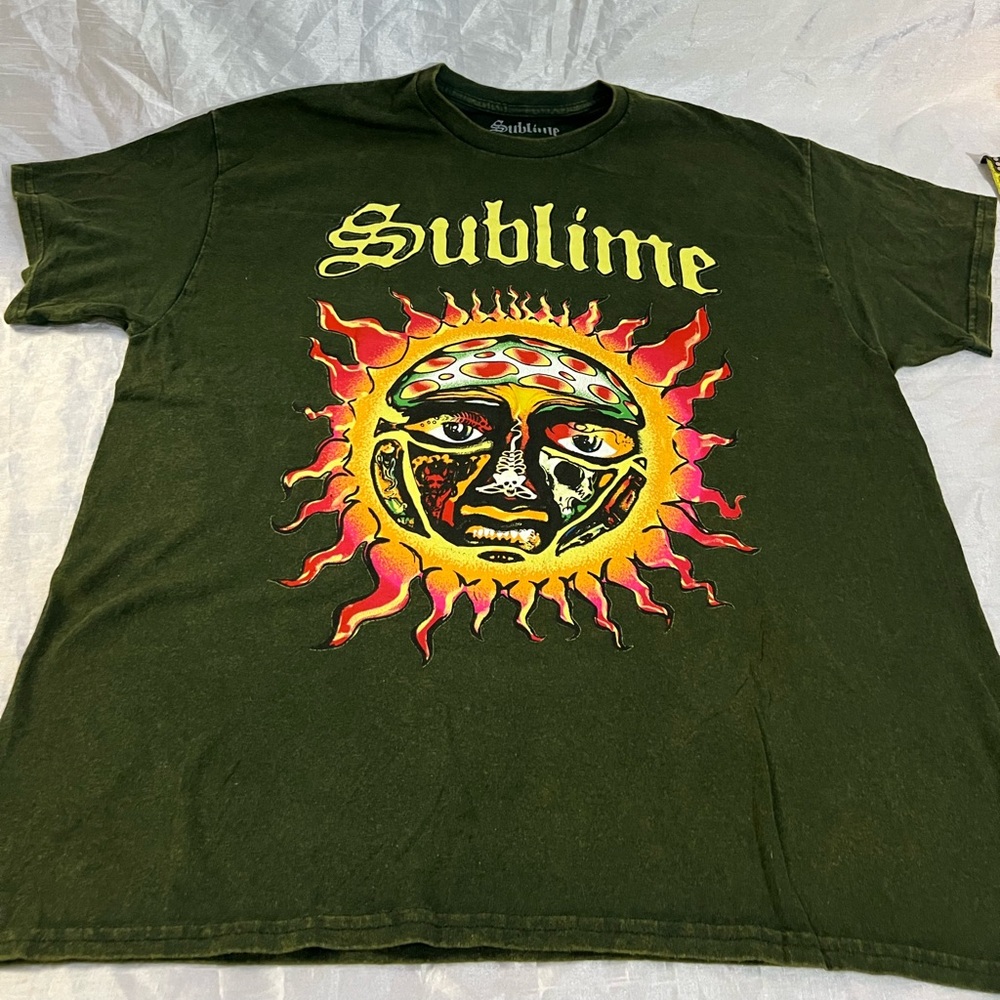 Sublime Sun Logo Graphic Band T-Shirt Men’s Large L Dark Green Tee